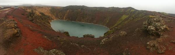 The red-lined Kerið Crater, panorama from above.
