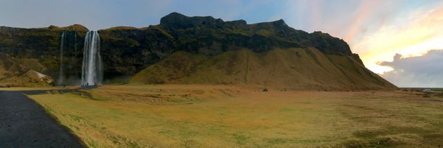 Panorama on the way in to the majestic Seljalandsfoss.